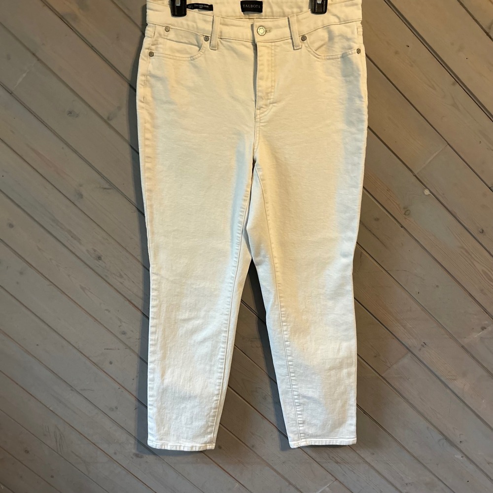 Talbots Slim Ankle Jeans Curvy Fit Off White Cream Denim Pants Womens Size 10